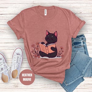 Floral Cat Shirt, Cat Lover T-shirt, Cat Book Shirt, Cat Lover Gift, Gift for Her, Cat Mom Shirt Gift, Cute Cat Shirts, Cute Book Cat Tshirt
