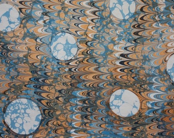 2pcs Blue - Orange Marble Paper | Handmade Double-Printed Marble Paper by Gonzalo Gianotti