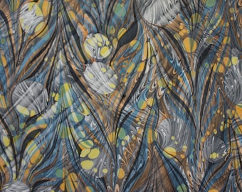 Handmade Double-Printed Marble Paper - Blue & Yellow, 2pcs