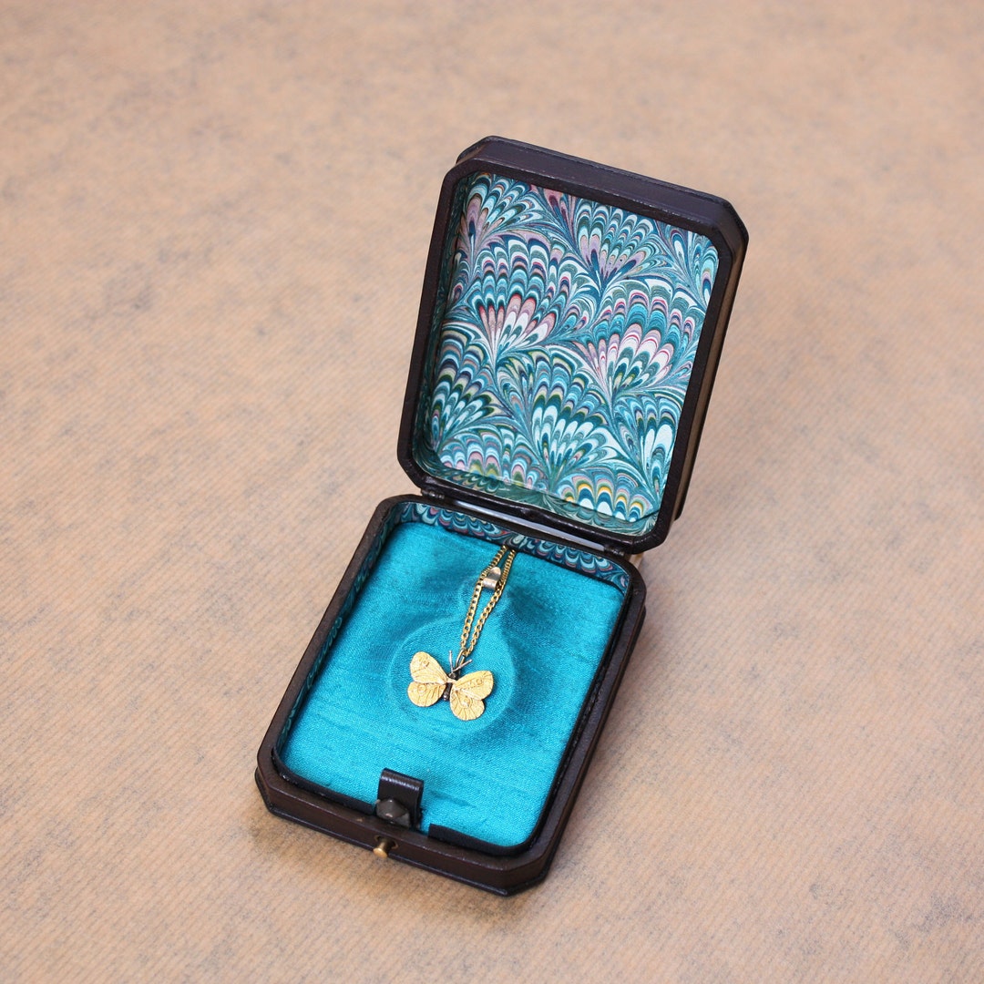 Vintage Leather Jewelry Box, Blue Box, Jewelry Box, Leather Box, Marble