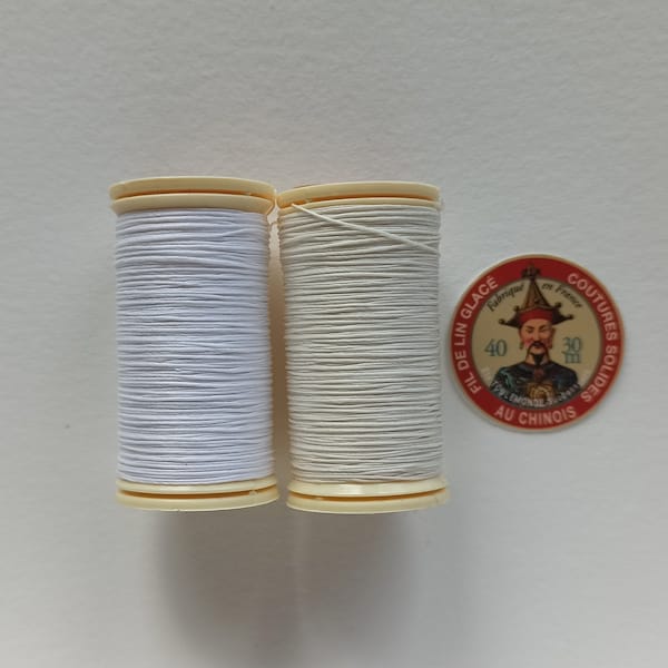 White Waxed Linen Thread | The best Thread for Bookbinding and Leatherwork | Fil au Chinois No40 (30m & 0.43mm) | Colours: 100, 308