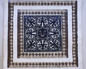 Large Blue Mexican Amate Art – Bark Woven Paper Wall Hanging (80 x 80 cm)