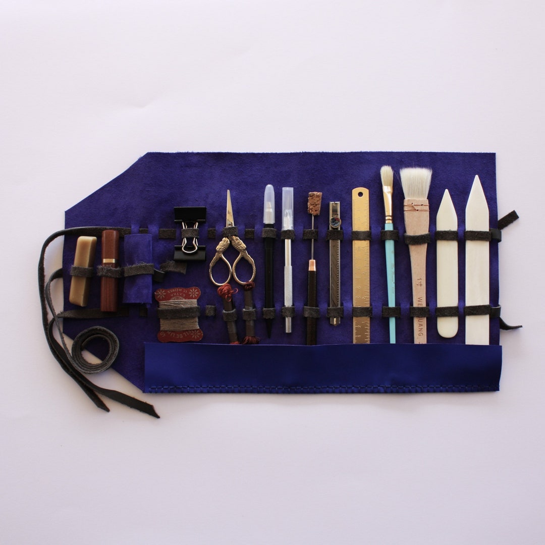 Bookbinding Kit With Blue Leather Case, Bookbinding Kit for