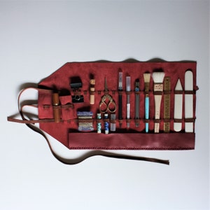Kit di rilegatura con custodia in pelle rossa, kit di rilegatura per legatori professionisti, strumenti di rilegatura antica, kit di strumenti di rilegatura
