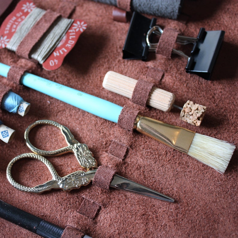 Kit de reliure avec étui en cuir brun, kit de reliure pour relieurs professionnels, outils de reliure antique, boîte à outils BookBinding image 5