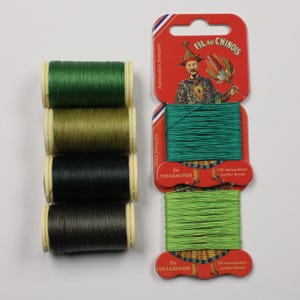 Green Waxed Linen Thread | Best Thread for Bookbinding, Leatherwork | Fil au Chinois (0.43mm) | Colours: 493, 848, 866, 894 - 436, 455