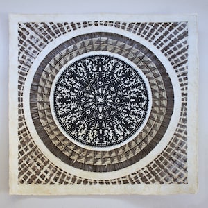 Large Black Mexican Amate Art - 80 x 80 cm | Bark Woven Paper | Wall Art from Mexico