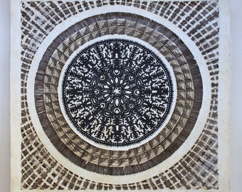 Large Black Mexican Amate Art – Woven Bark Paper Wall Hanging (80x80cm)