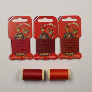 Red Waxed Linen Thread | Best Thread for Bookbinding, Leatherwork | Fil au Chinois No40 (0.43mm) | Colours: 525, 380 - 333, 520, 128