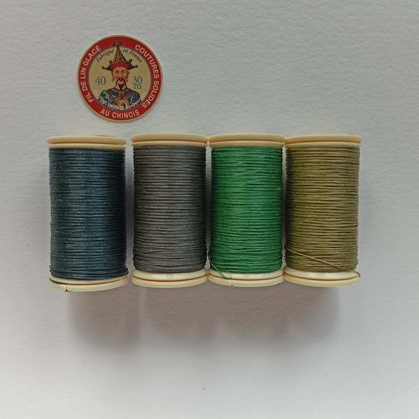 Green Waxed Linen Thread | The best Thread for Bookbinding, Leatherwork | Fil au Chinois No40 (30m & 0.43mm) | Colours: 848, 866, 493, 894