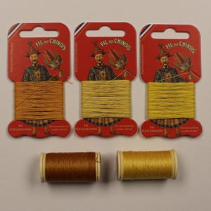 Yellow Waxed Linen Thread | Best Thread for Bookbinding & Leatherwork | Fil au Chinois No40~0.43mm | Colours: 239, 259, 508 + 363, 405