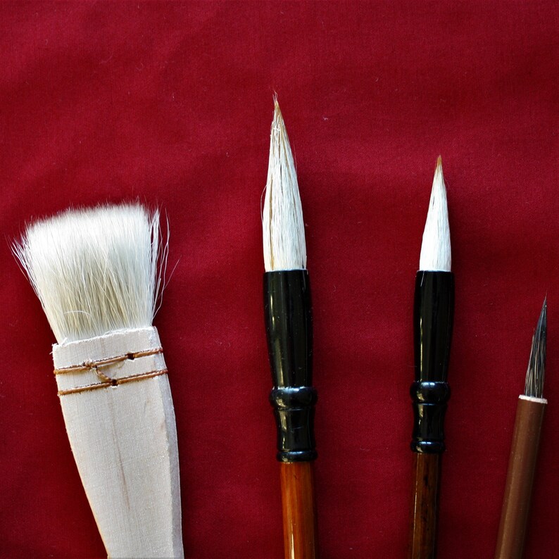 Japanese Brush Toolkit Set With Rollup Holder 7 Pieces, Watercolor