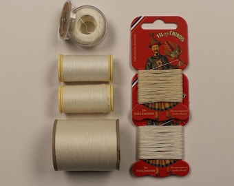 White Waxed Linen Thread | Fil au Chinois, Bookbinding, Leatherwork (0.43mm)