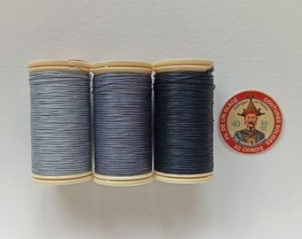 Zwart/grijs gewaxt linnen draad | Het beste garen voor boekbinden, leerbewerking | Fil au Chinois No40 (30 m en 0,43 mm) | Kleuren: 180, 155, 115