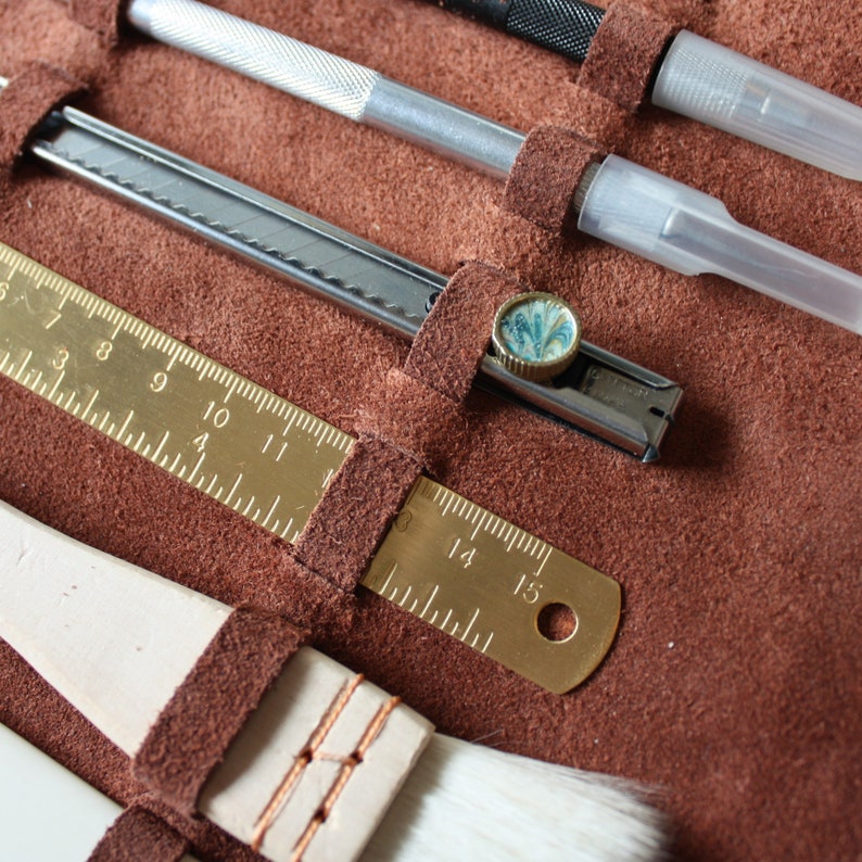 Kit de reliure avec étui en cuir brun, kit de reliure pour relieurs professionnels, outils de reliure antique, boîte à outils BookBinding image 4