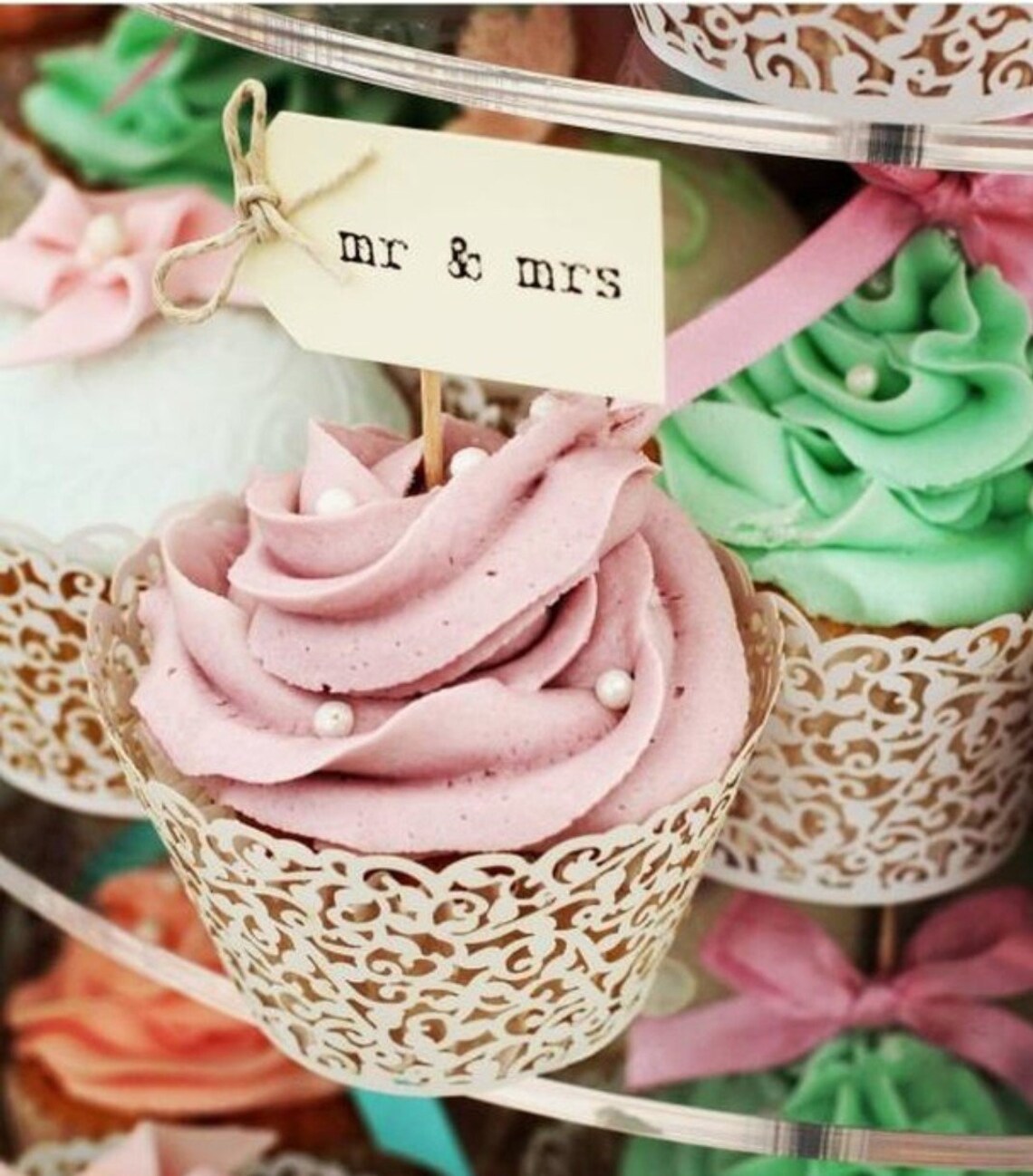 Mr & Mrs Wedding Cupcake Toppers Ivory With Twine Bows Set Etsy