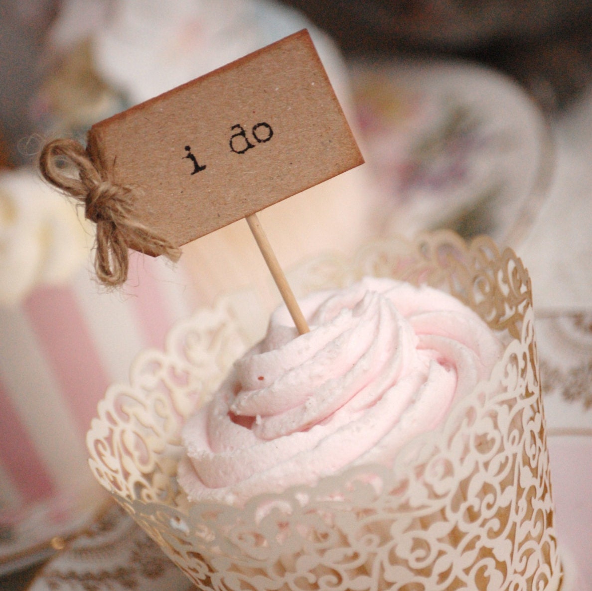 I Do Wedding Cupcake Toppers Kraft With Rustic Twine Bows Etsy