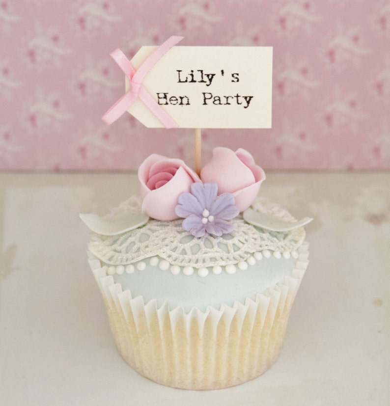 Set of 10 Hen Party Personalised Cupcake Toppers Ivory With Etsy