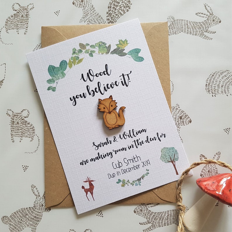 Pregnancy Reveal Card We/'re Expecting Card Rustic Baby Announcement Card Woodland Fox Pregnancy Announcement Postcard