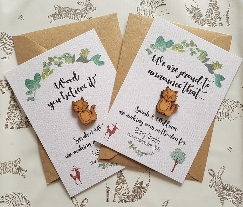 Pregnancy Reveal Card We/'re Expecting Card Rustic Baby Announcement Card Woodland Fox Pregnancy Announcement Postcard