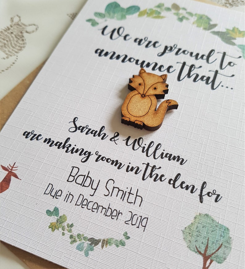 Pregnancy Reveal Card We/'re Expecting Card Rustic Baby Announcement Card Woodland Fox Pregnancy Announcement Postcard