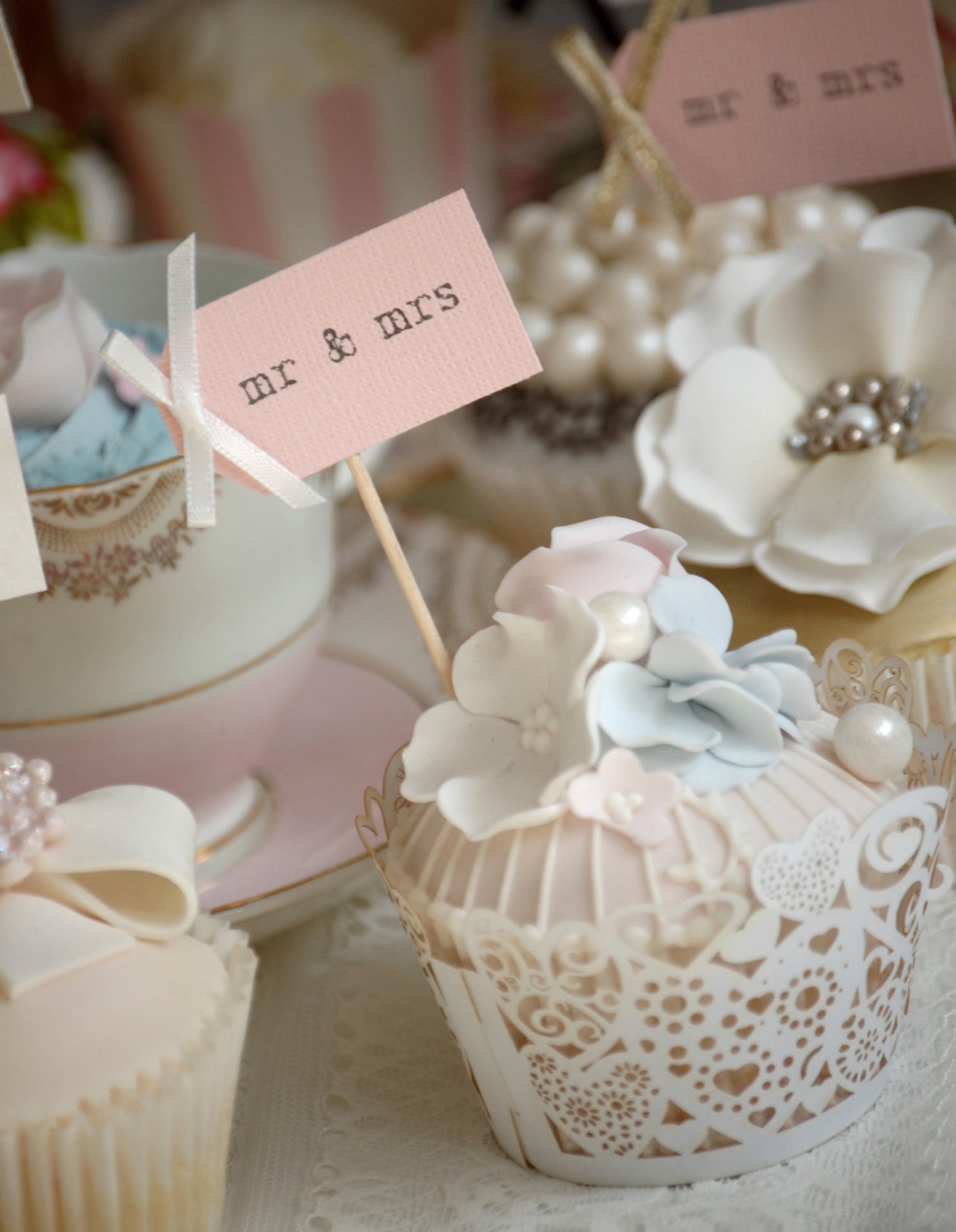 Set of 10 Mr & Mrs Wedding Cupcake Toppers Blush Pink With Etsy