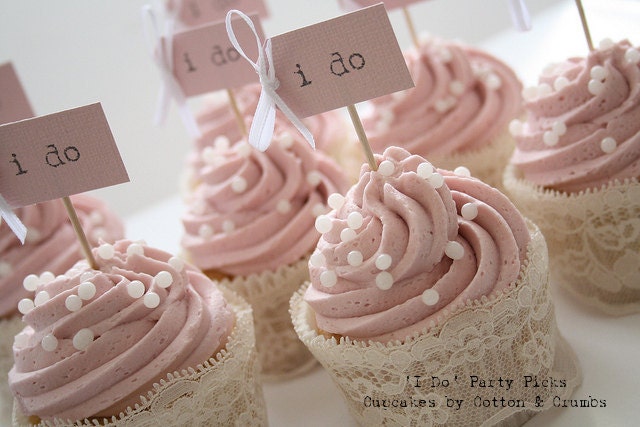 Set Of 10 I Do Wedding Cupcake Toppers Blush Pink With Ivory Etsy