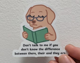 Dog Reading Sticker | Grammar Humor, Nerd Gift, Vinyl Decal