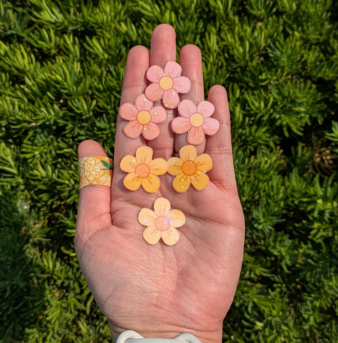 Holographic Mini Flower Sticker Pack: Pink & Yellow Vinyl Decals - Etsy