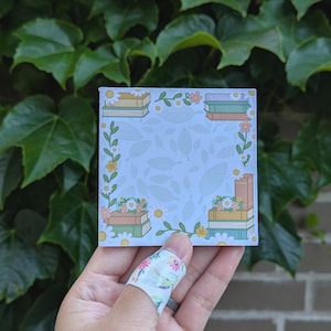 Handmade Pastel Floral Bookish Design Notepad: 3x3 Book Stack Design Gift for Readers Gift for Stationery Lovers