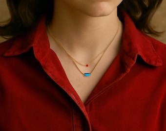 Collana con pietra portafortuna a baguette, collana con pietra portafortuna, collana con ciondolo con pietra portafortuna a baguette, collana minimalista con pietra portafortuna, collana in oro,