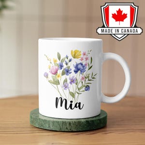Aesthetic Wildflower Mug, Personalized Name Gift for Her, Minimalist Floral Cup, Cottagecore, Custom Bridesmaid Gift