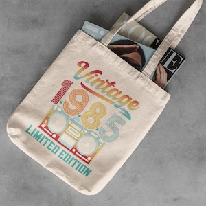 Vintage 40th Birthday Gift 1985 Tote Bag for Women, Retro Shoulder Bag, 40th Birthday Party Favor, Born in 1985 Gift