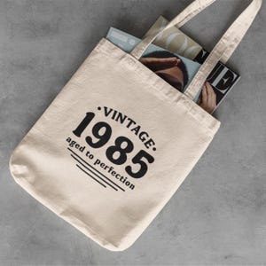 Vintage 1985 Tote Bag, 40th Birthday Gift for Men and Women, Aged to Perfection, Born in 1985, Fortieth Birthday Gift