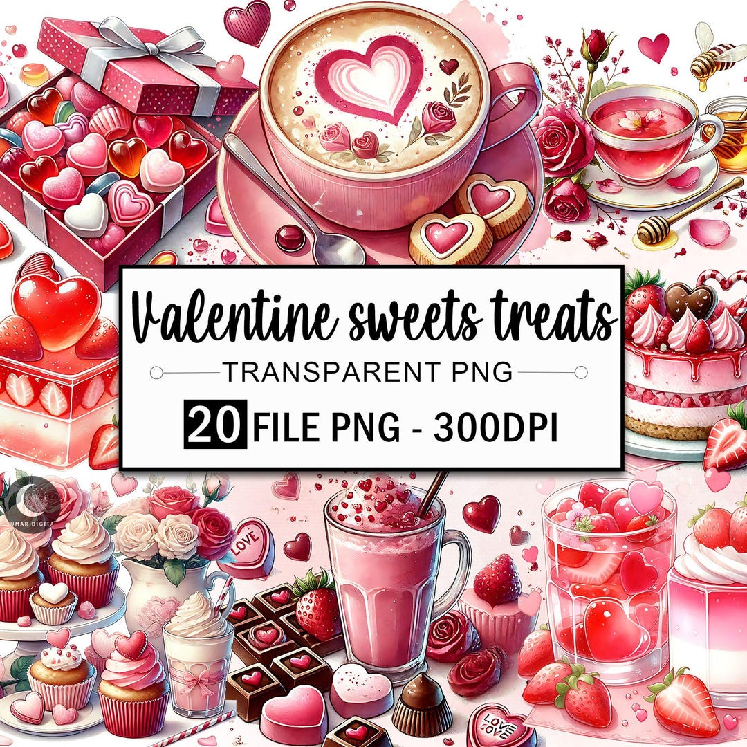 Valentin Sweets Graphics 20+ Sweets Treats Clipart Bundle, Love Heart Png, Valentine Clipart ...