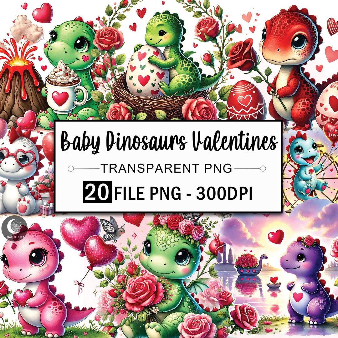 20+ Cute Dinosaurs Clipart Bundle, Valentine Dino Png, Valentine ...