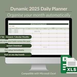 Excel Daily Planner with Dynamic Calendar & Task Tracker | Digital Download