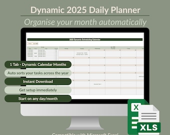 Excel Tagesplaner mit dynamischem Kalender & Aufgabentracker | Digitaler Download