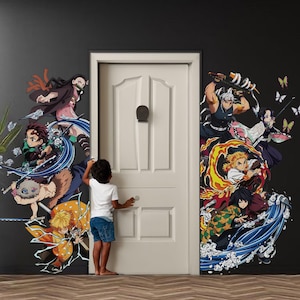 Removable Demon Slayer Wall Decal Japan Anime Wall Sticker Japan Cartoon Wall Mural Japanese manga Wallpaper For Boy Room Kid Room Decor