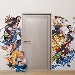 取り外し可能な鬼滅の刃の壁用デカール、日本のアニメの壁ステッカー、鬼滅の刃の壁画、日本の漫画の壁紙、男の子の部屋、子供部屋のデカール