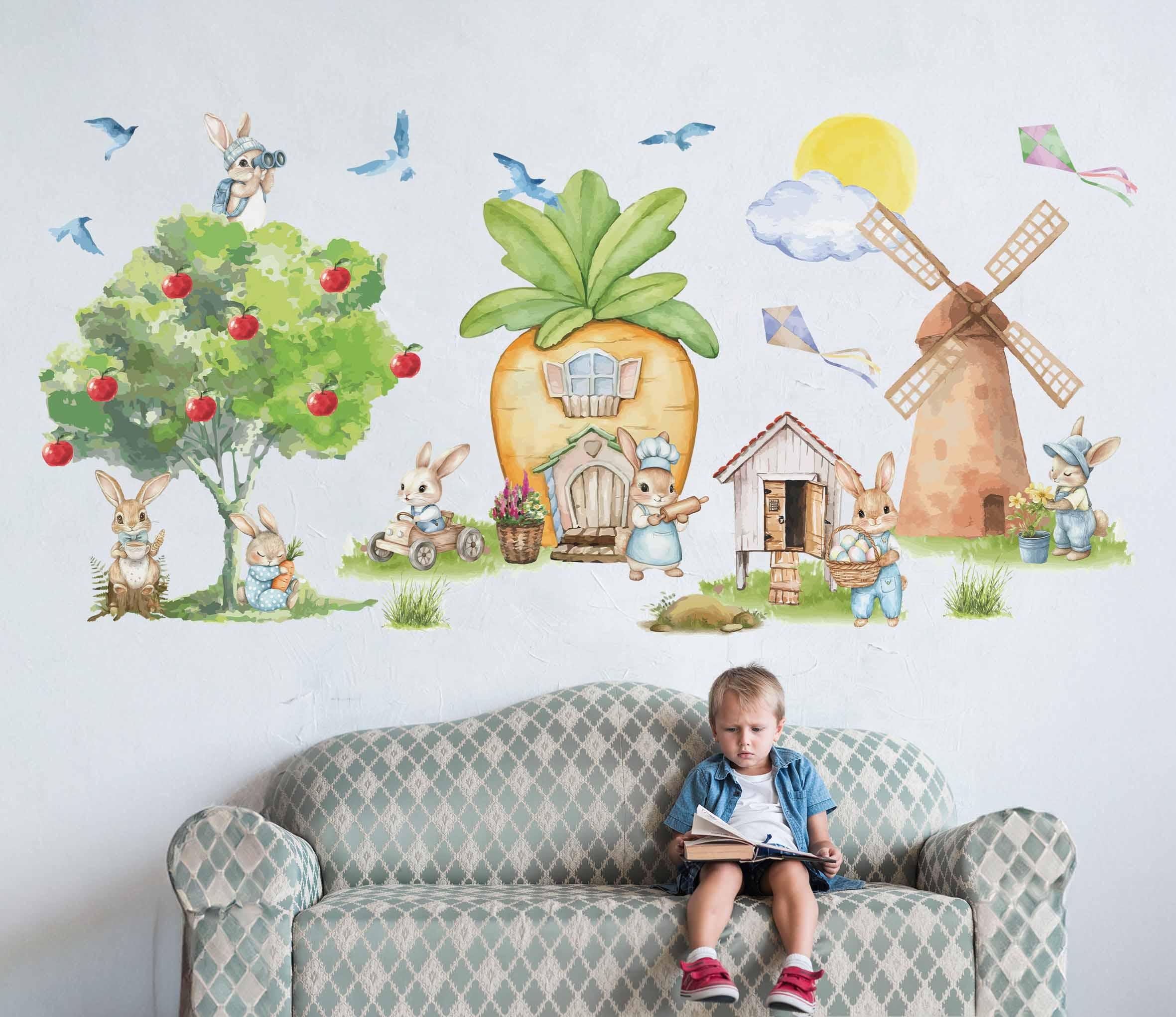Bunny Wall Decal Rabbits Wall Sticker Forest Animal Wall Mural Rabbit ...