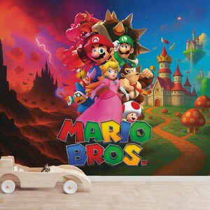 Mario Bros Tapete Schloss Wandtattoo Luigi Wandkunst Bowser Wandaufkleber Prinzessin Peach Wandbild Für Kind Zimmer Jungen Zimmer Kinderzimmer Dekor