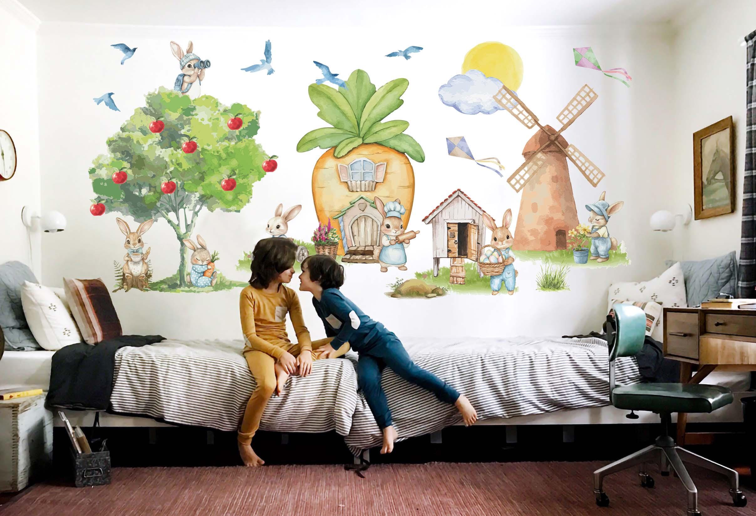 Bunny Wall Decal Rabbits Wall Sticker Forest Animal Wall Mural Rabbit ...