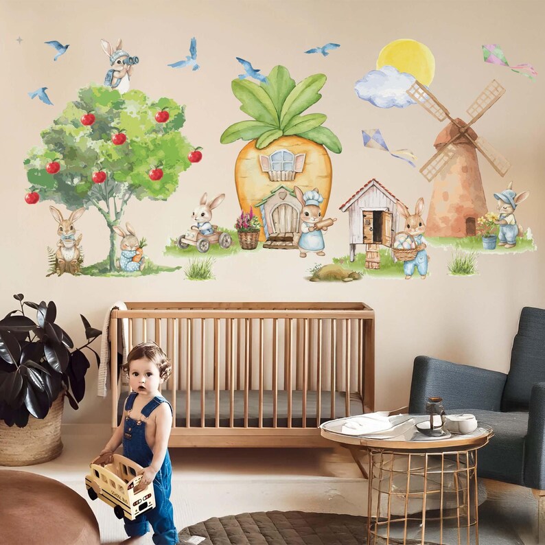 Bunny Wall Decal Rabbits Wall Sticker Forest Animal Wall Mural Rabbit ...