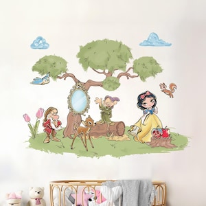 Snow White Wall Decal Disney Wall Sticker Seven Dwarfs Wall Mural Princess Wall Art Cartoon Wall Decal For Girl Room Child Room Decal