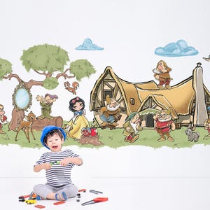Snow White Wall Decal Disney Wall Sticker Seven Dwarfs Wall Mural Princess Wall Art Cartoon Wall Decal For Girl Room Nursery Room Decor