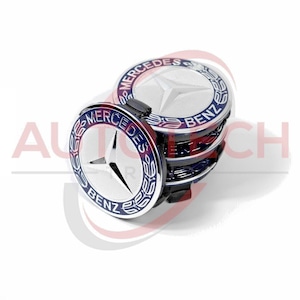 Set of 4 mercedes-benz classic dark blue wheel centercaps - 75mm amg wreath