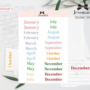 Small Script Month Planner Stickers, Monthly Stickers for Planners