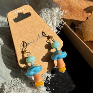 unique handmade cute mushroom stone earring