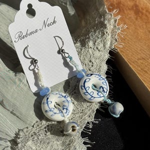 Ancient Chinese Asian style color drop earring handmade unique